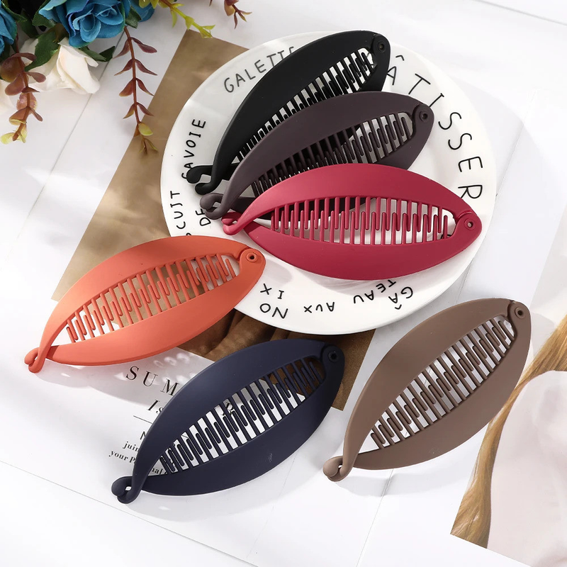 Presilha Cabelo Banana 12cm/Feminino/Grampo Oval Sólido/Clip Rabo de Cavalo/Acessório Meninas/Prendedor de Peixe - WL