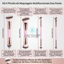 Kit 4 Pincéis de Maquiagem Multifuncionais Duo Ponta – Pincéis Faciais para Base, Corretivo e Blush